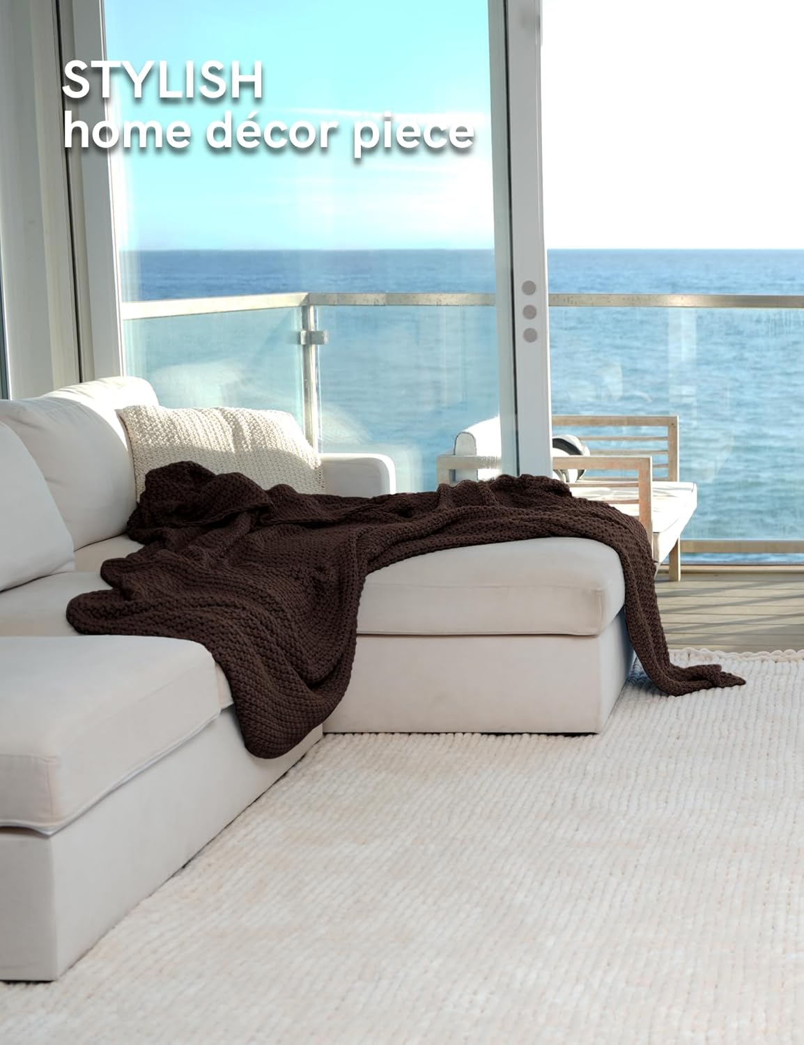 YnM Chunky Cotton Knit Throw Blanket, Cable Knit Throws for Bed Couch Sofa, Comfy & Relaxing