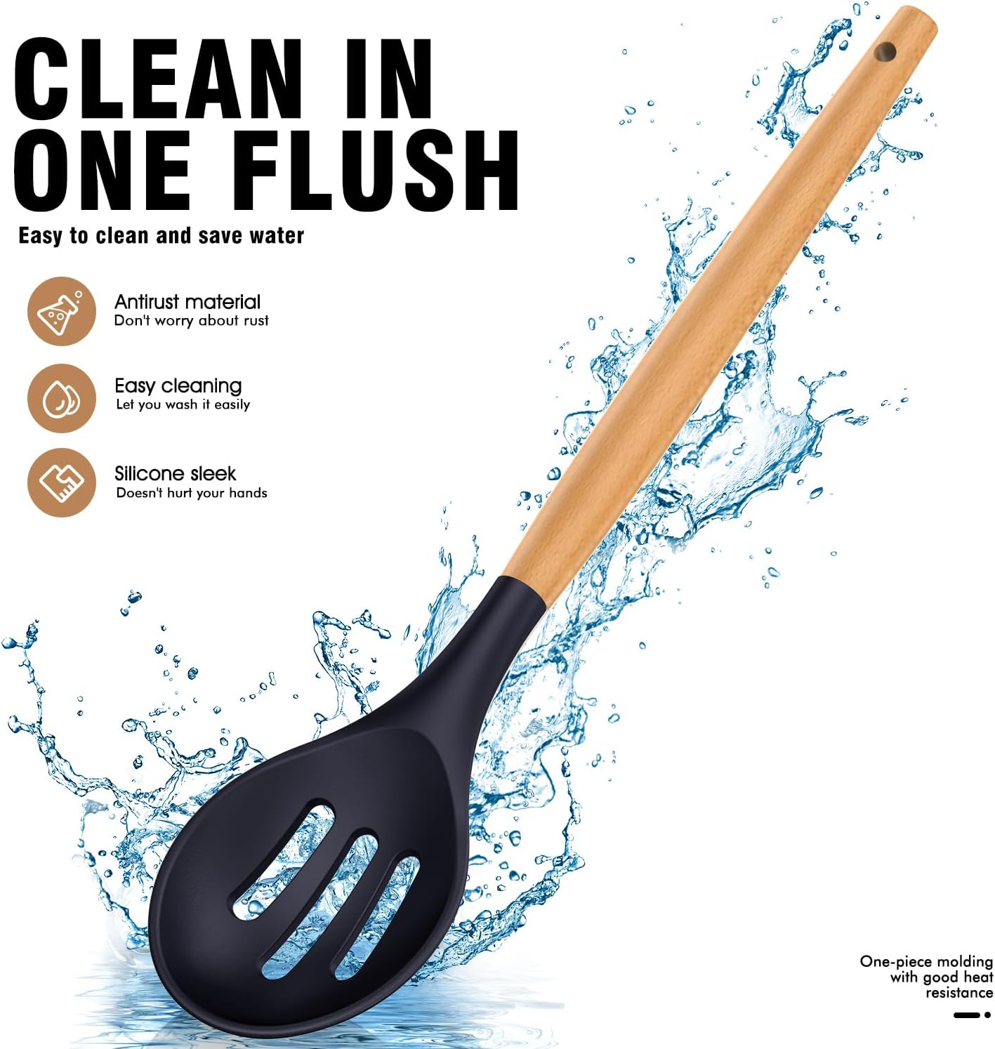 Silicone Cooking Utensils Set - Silicone Kitchen Utensils for Cooking Wooden Handles, 446°F Heat
