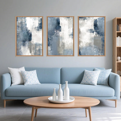LHIUEM Large Abstract Brush Strokes Framed Canvas Wall Art Set,Navy Blue and Gray Wall Decor,Modern