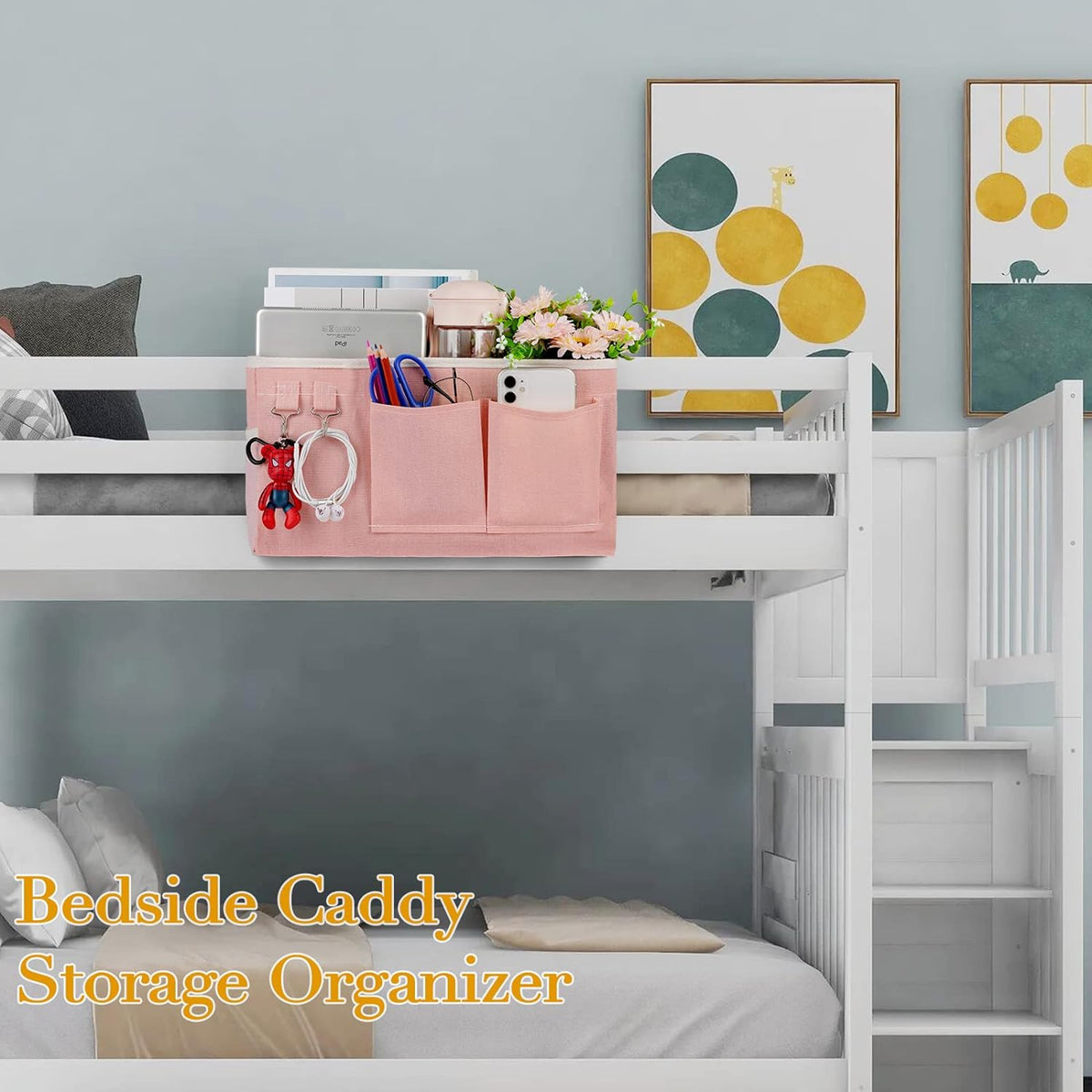Bedside Storage Caddy/Bedside Hanging Storage Bag for Headboards Bunk Beds Dorm Rooms Book Phone