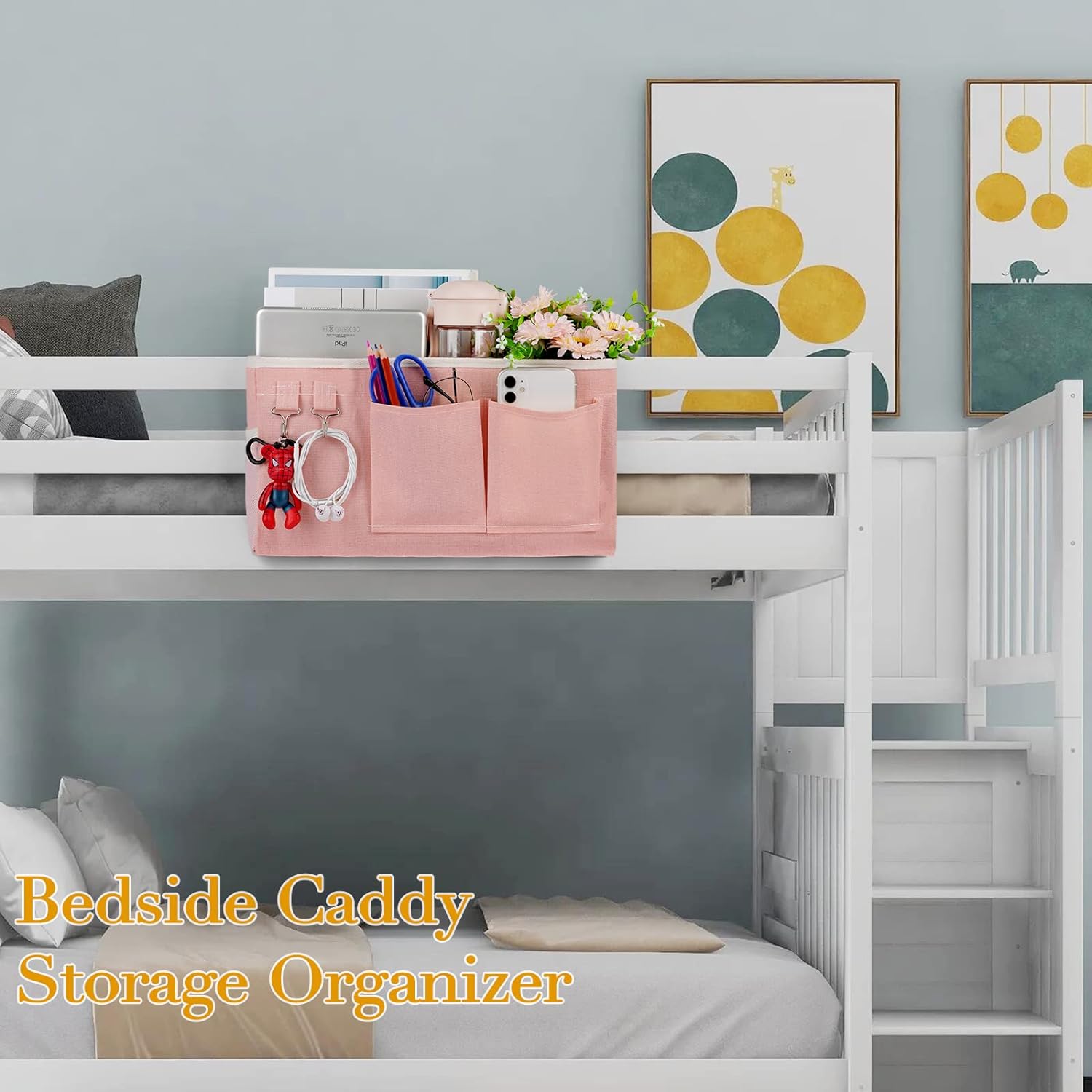 Bedside Storage Caddy/Bedside Hanging Storage Bag for Headboards Bunk Beds Dorm Rooms Book Phone