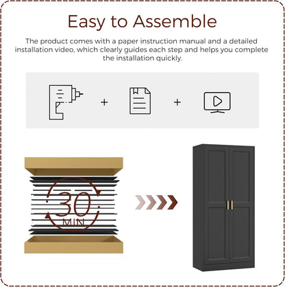 60" Tall Metal Pantry Cabinet, Black Kitchen Pantry Storage Cabinet with Doors and 3 Adjustable