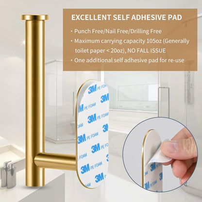 Toilet Paper Holder,Gold,Wall Mount, Upgraded Adhesive Toilet Roll Holder,no