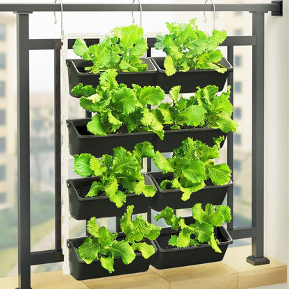 Vertical Wall Hanging Planter, 4-Tier Hanging Planter Rack, 8 Pockets Plant Vegetable Fruit Herb
