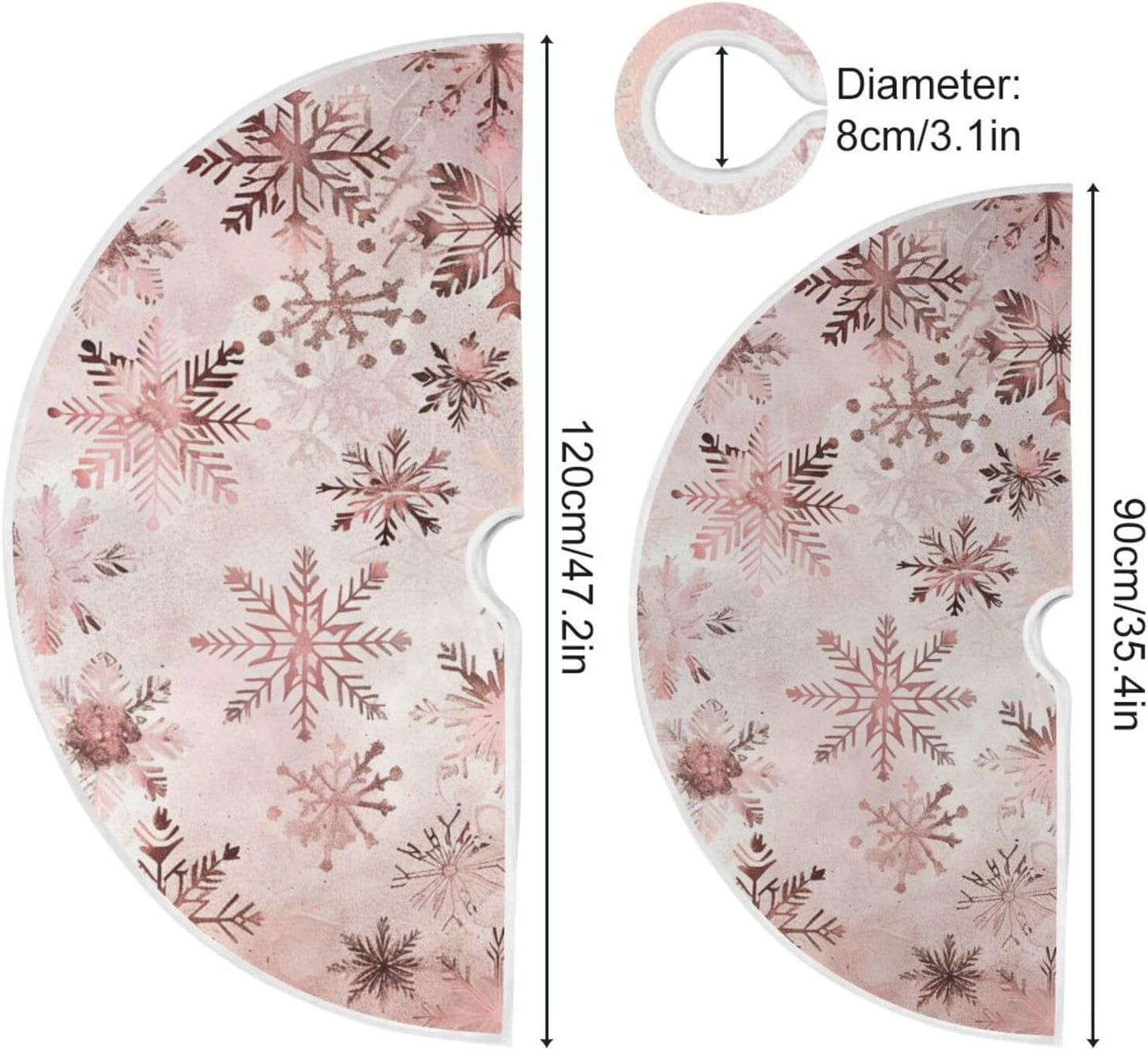 Christmas Tree Skirt, 36 Inch Seamless Pattern Rose Gold Snowflakes Xmas Tree Skirt for Christmas