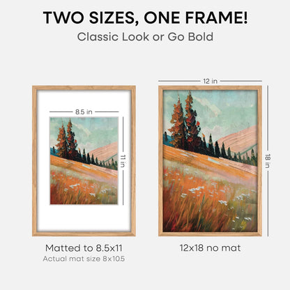 Homeforia 12x18 Picture Frame Wood, High End Natural Oak 12x18 Light Wooden Poster Frame with Mat