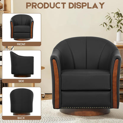 360° Swivel Accent Chair, Modern Leather Barrel Club Chair with PU Leather Upholstery and Sturdy