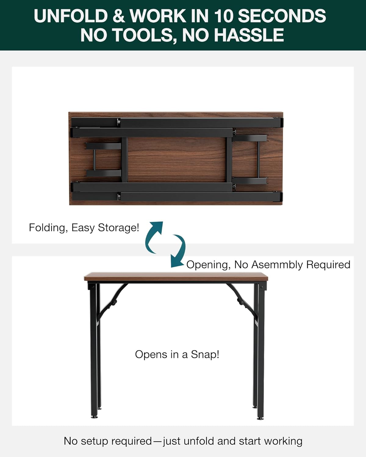 Frylr Small Folding Computer Desk – Portable 35.8 Inch Foldable Laptop Table, Collapsible and
