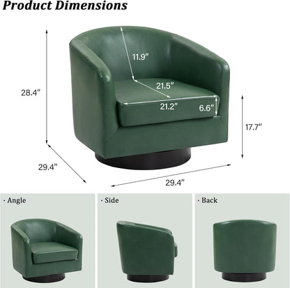 Swivel Barrel Accent Chair, Modern Round Faux Leather Arm Chair for Living Room, Bedroom, Comfy