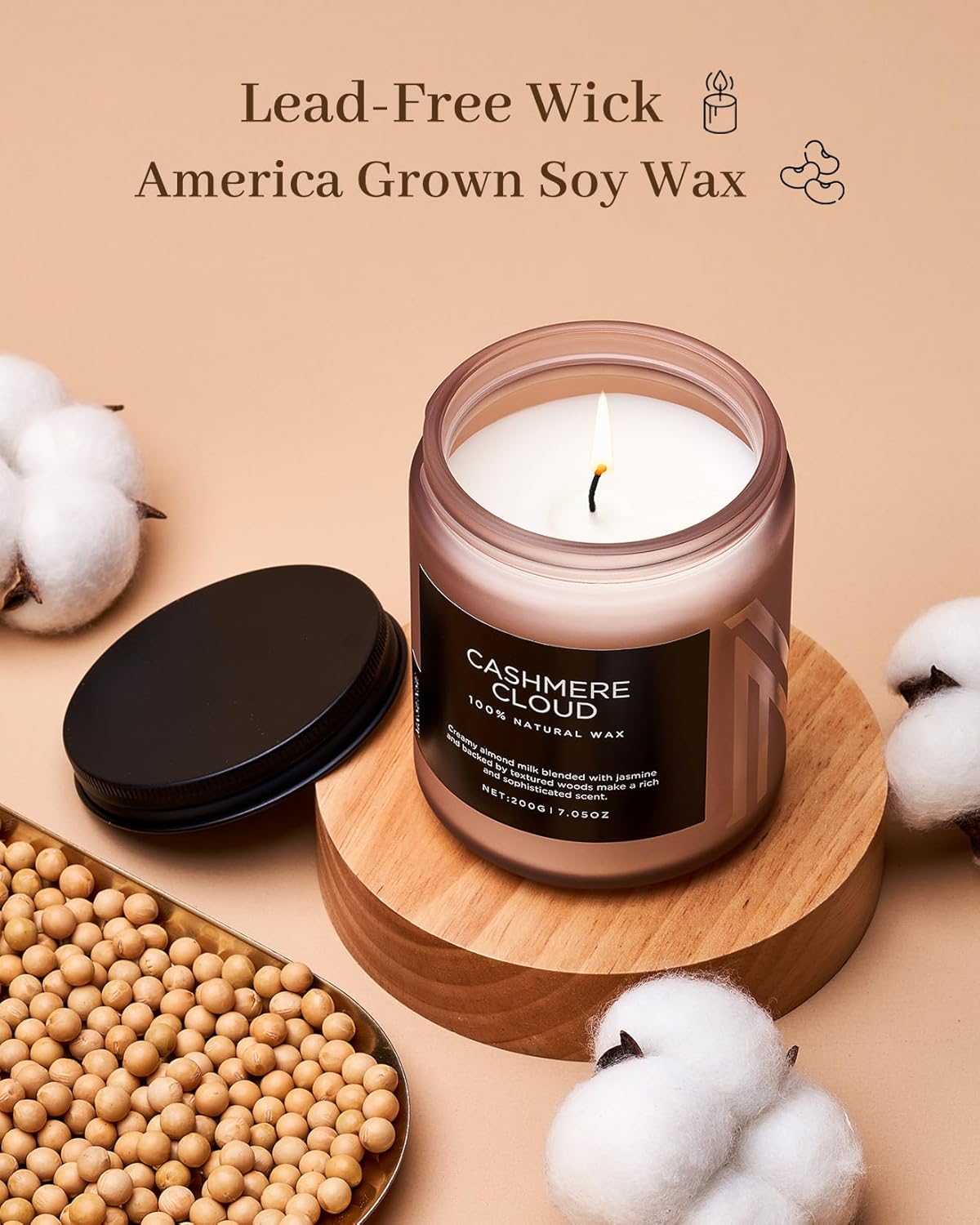 M&SENSE Creamy Almond Milk Scented Candles, Organic Natural Soy Wax Clean Non Toixc 7.05oz 50 Hour
