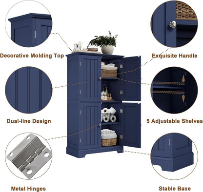 ChooChoo Bathroom Floor Cabinet, Modern Bathroom Storage Cabinet with 4 Doors and Adjustable