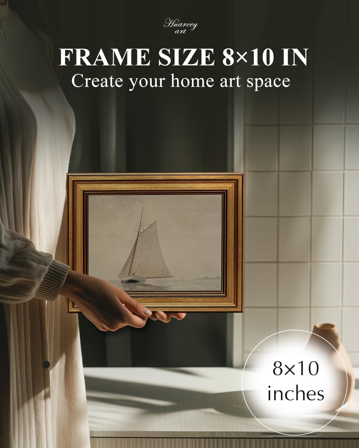 Gold Framed Vintage Wall Art for Living Room, Seaview Painting Prints Shelf Decor for Kitchen