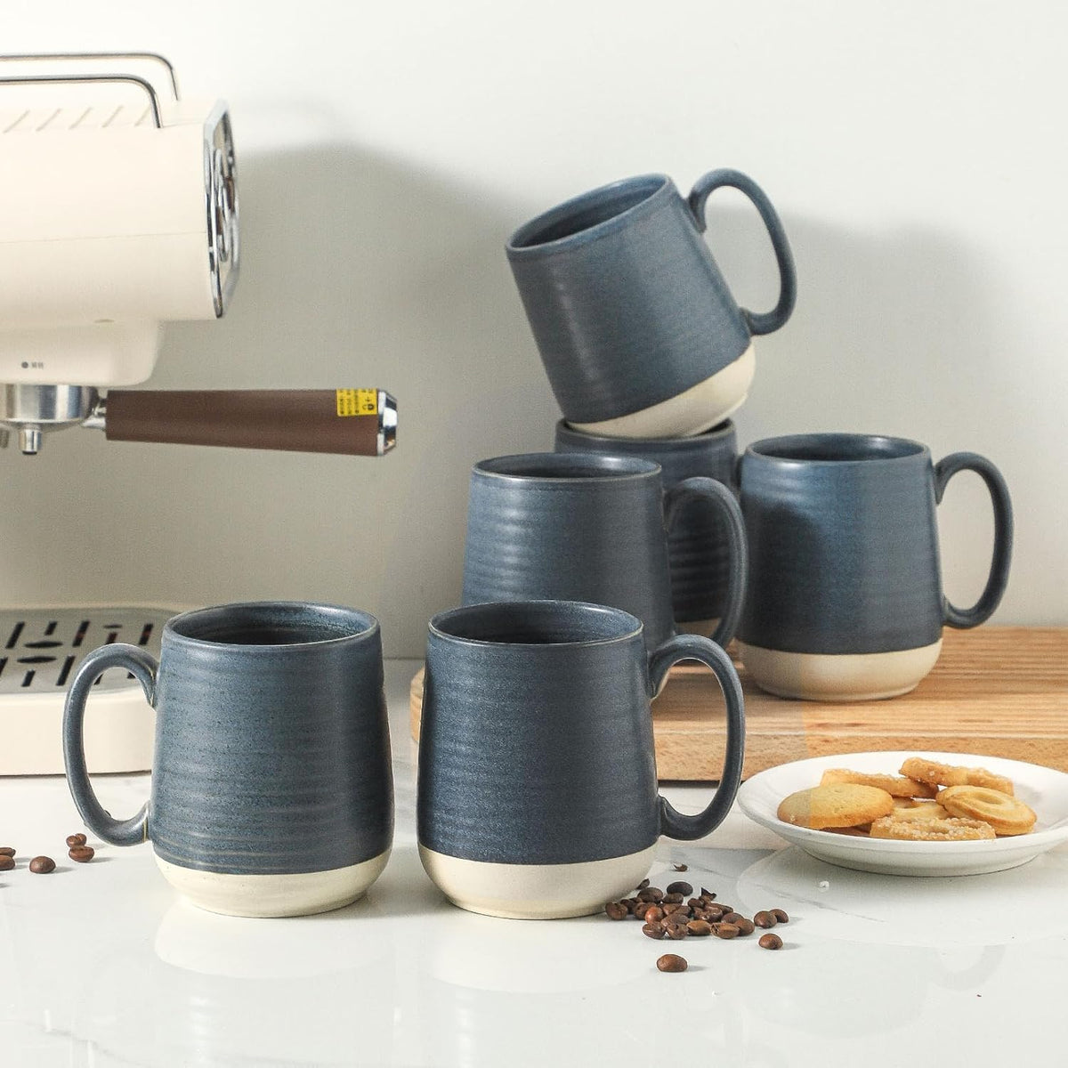 Hasense Porcelain Coffee Mugs Set of 6, 15 Ounce Large Ceramic Coffee Cups Set with Handle for