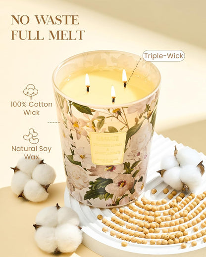 M&SENSE Amber Jasmine Scented Candle 35oz 150H Long Lasting, 3 Wick Soy Candles Aromatherapy Stress