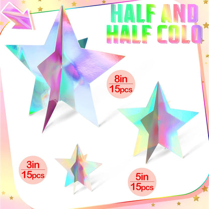 45 Pcs 3D Star Centerpieces Movie Night Decorations for Table in 3 Size Hanging Supplies for Red