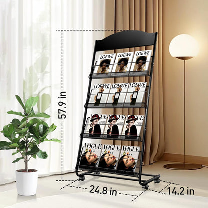 Floor-Standing Magazine Rack, 4-Layer Brochure Display Stand Tiered Design Magazine Stand
