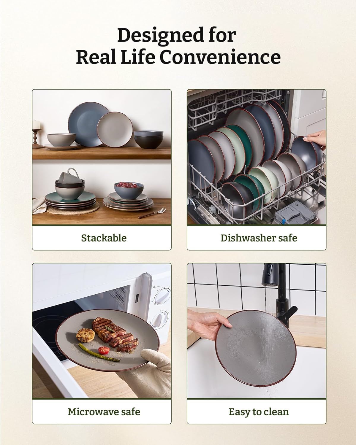 Famiware Venus Ceramic Plates and Bowls Sets, Speckled Dinnerware Dish Sets for 8 (24 Pieces)