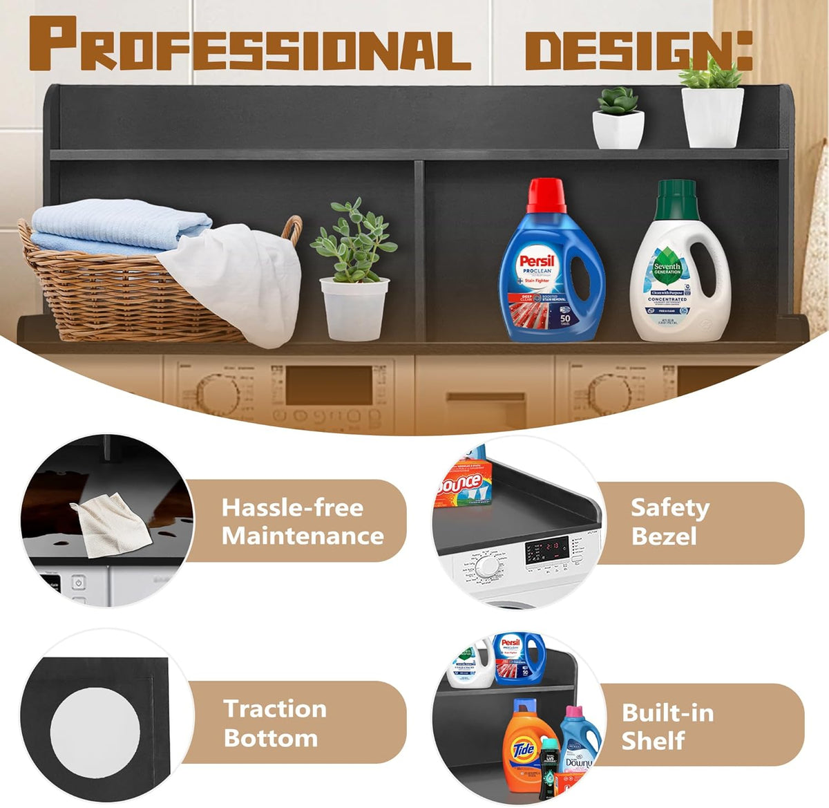 Royxen 2-Tier Washer Dryer Countertop,19.5"H Wood Washer and Dryer Topper with Storage