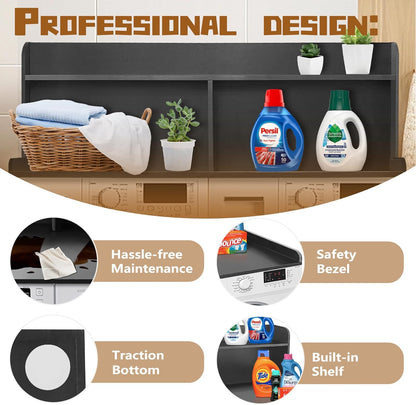 Royxen 2-Tier Washer Dryer Countertop,19.5"H Wood Washer and Dryer Topper with Storage