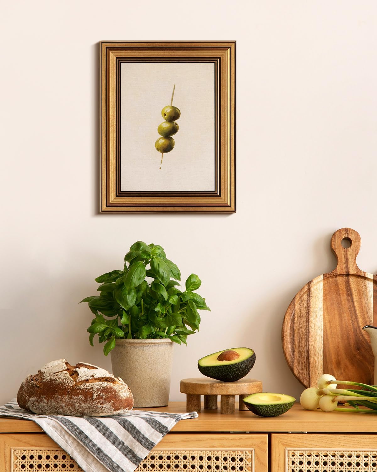 HUARCEY Gold Framed Wall Art for Living Room, Olive Skewers Painting Prints, Vintage Wall Decor for