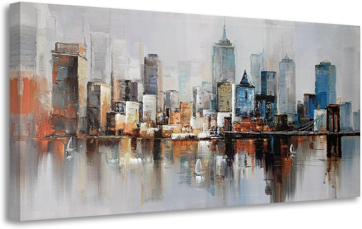 Arjun Brooklyn Bridge Wall Art Modern New York City Abstract Canvas Cityscape NY Painting Large