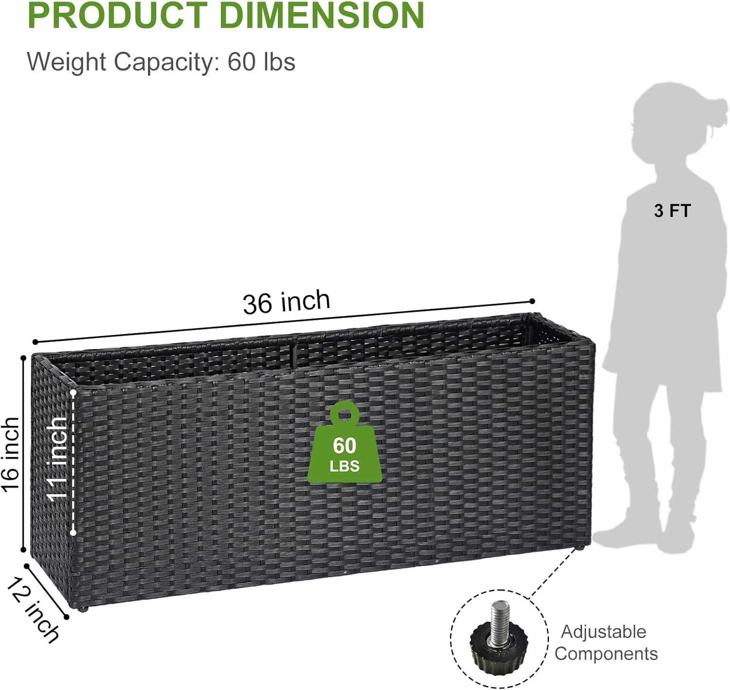 LEWIS&WAYNE Large Rectangular Block Planter Box Handmade Wicker Tall Planters for Outdoor Plants