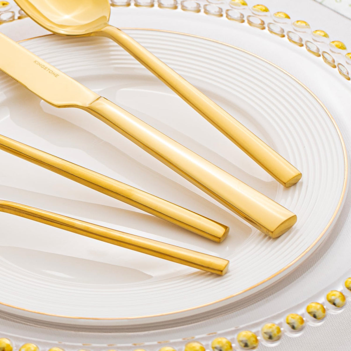 KINGSTONE Gold Silverware Set, 40-Piece Forged Flatware Set Cutlery Set Premium Stainless Steel