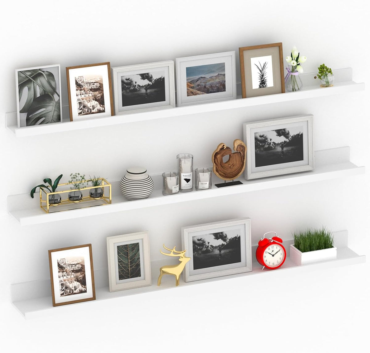 Giftgarden 47 Inch White Floating Shelves for Wall Mount, Modern Long Wood Wall Shelf Ledge for