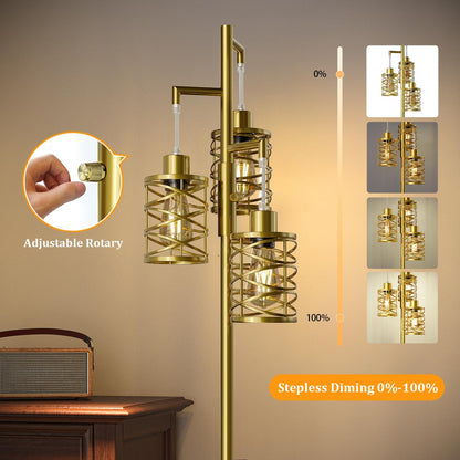 Oneach 70" Industrial Floor Lamp, Stepless Dimmable Standing Lamp with 3 Bulbs, Farmhouse Corner