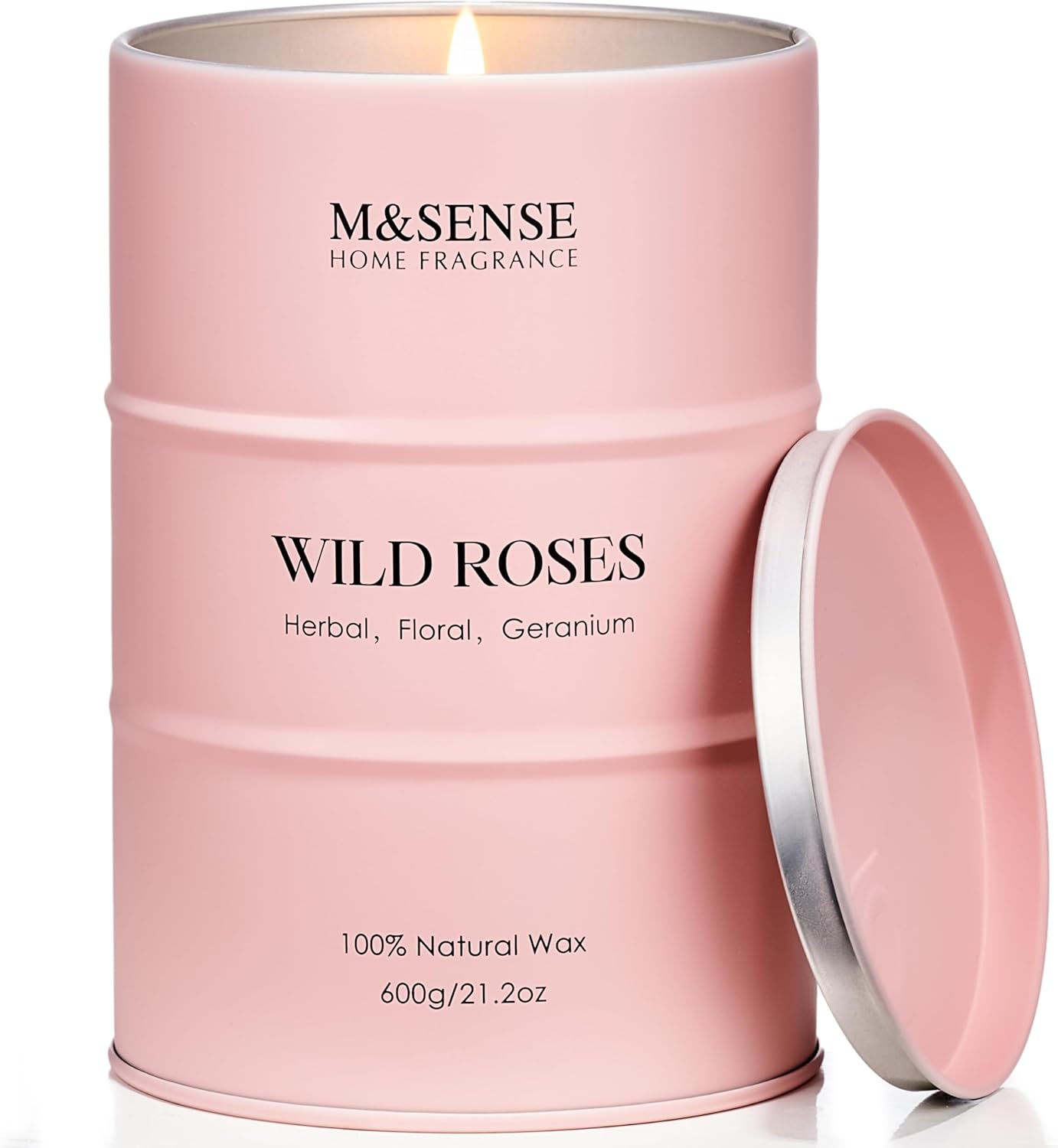 M&SENSE Wild Rose Large Natural Scented Candle, 120 Hours Long Lasting Soy Candles 21.2oz, Stress