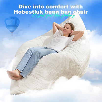 Hobestluk 3 in 1 Bean Bag Chair Giant Bean Bag Chairs for Adults with Chevron Plush Fur Cover