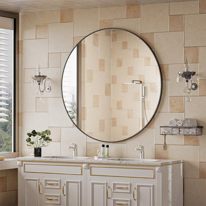 BEAUTYPEAK 42 Inch Round Mirror, Metal Frame Circle Mirror, Wall Mounted for Entryway, Bathroom
