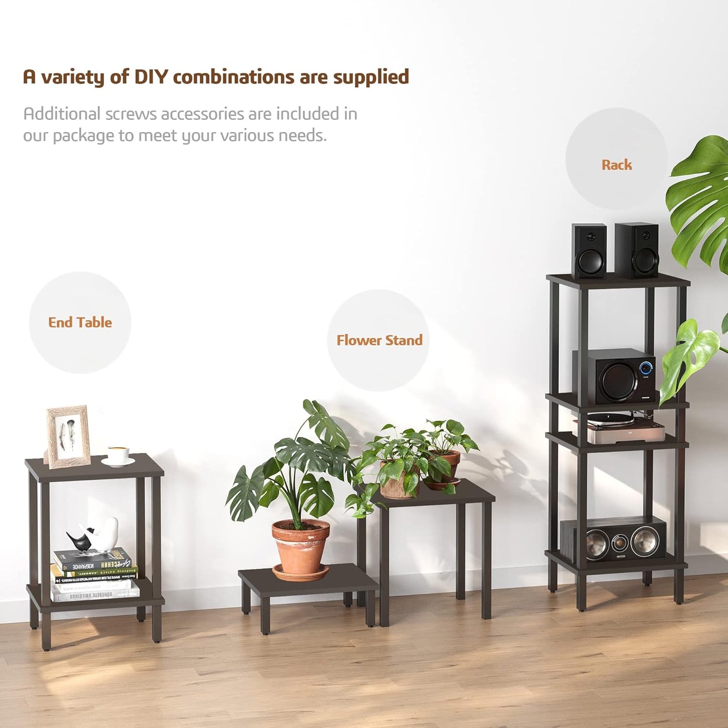 TUTOTAK End Table with Charging Station, Set of 2, Side Table with USB Ports and Outlets