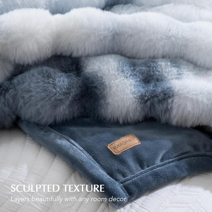 EVERGRACE Ultra Soft Luxury Fluffy Ridgeline Faux Rabbit Fur Throw Blanket, Thick Warm Bubble Throw