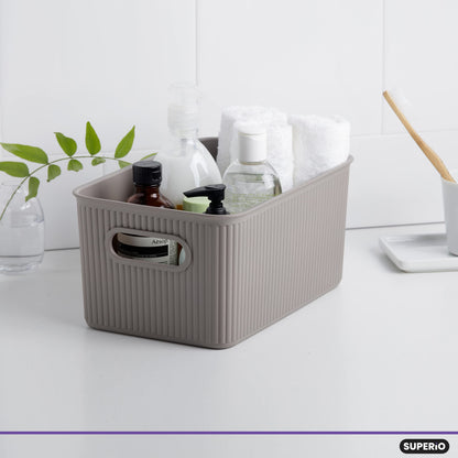 Superio Ribbed Collection - Decorative Plastic Basket Open Home Storage Bins Organizer, Medium