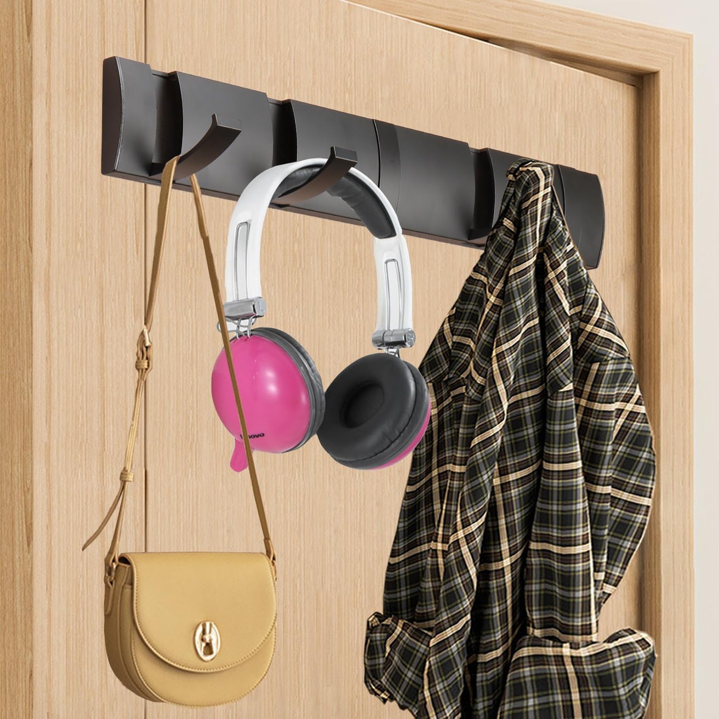 Folding Coat Hooks, Wall Mounted Coat Rack with 5 Retractable Hooks, Heavy Duty Towel Rack for