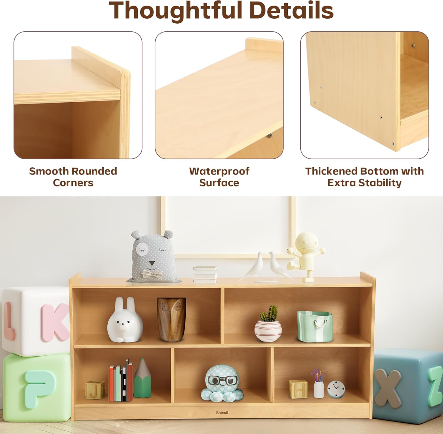 Toy Storage Organizer for Kids Room, Wooden Kids Bookshelf for Classroom, Cube Storage Organizer
