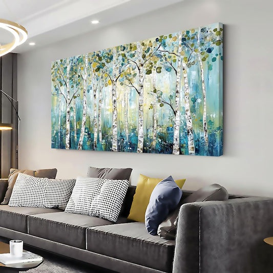LASMOND Abstract Teal Grove Canvas Paintings Prints Modern Tree Wood Artwork Decor Wall Art for