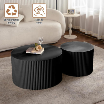 Round Coffee Table Set of 2, Nesting Coffee Table and End Table Set Small Circle Drum Side Table