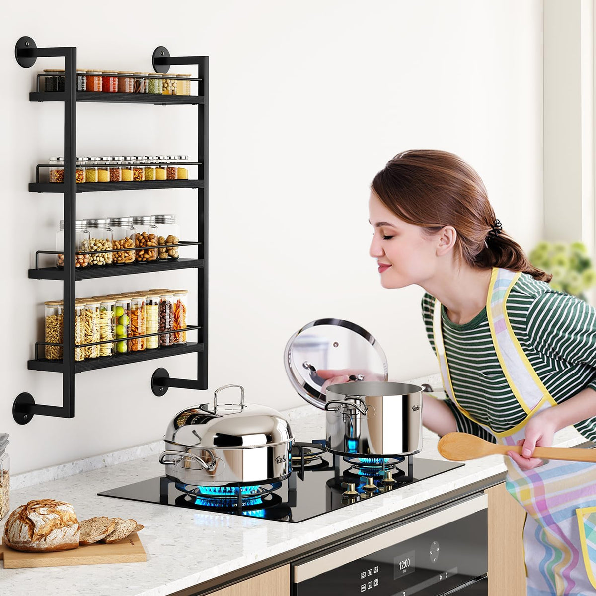 IBUYKE Spice Rack Wall Mount,4 Tier Hanging Seasoning Organizer, Spice Rack for Wall for up to 50