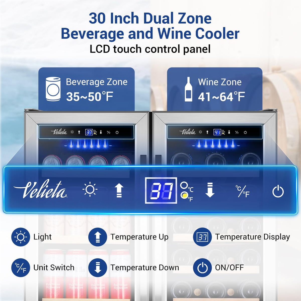 Wine and Beverage Refrigerator 30 Inch, Upgrade Dual Zone Wine Cooler, 30'' Wine beverage Fridge