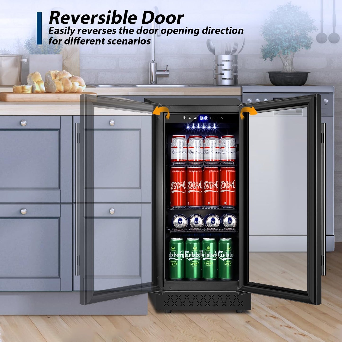 Tylza 15 Inch Beverage Refrigerator, Under Counter/Freestanding Drink Fridge, 130 Cans Beverage