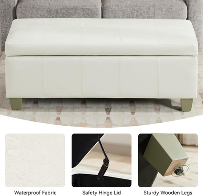 51" Faux Leather Storage Ottoman, Stitch Tufted Rectangle Upholstered End of Bed Storage Bench