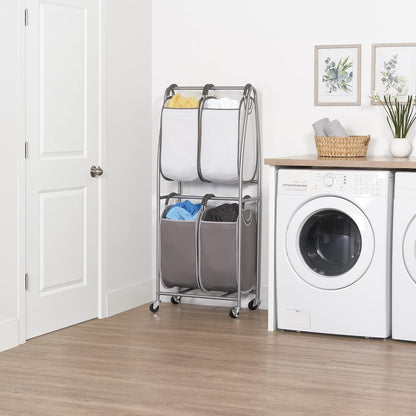 Neatfreak - 2 Tier Vertical Rolling Laundry Cart - Rolling Storage Cart On Wheels With 4 x Tote