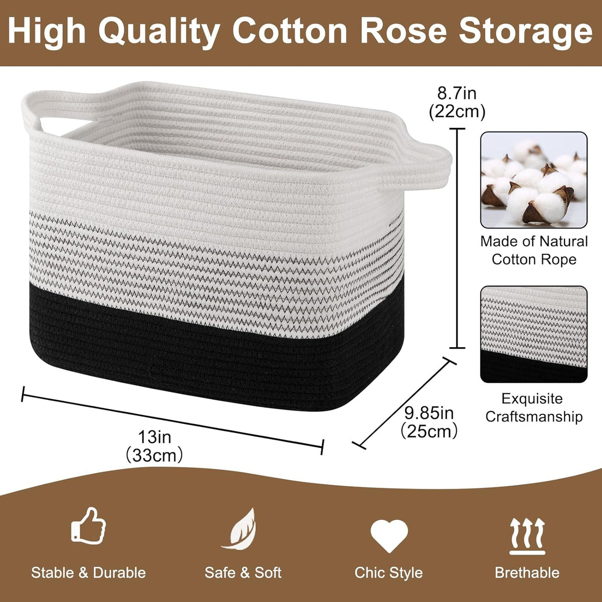 Storage Basket for Organizing, Woven Baskets for Storage, Rectangle Decorative Baskets for Shleves