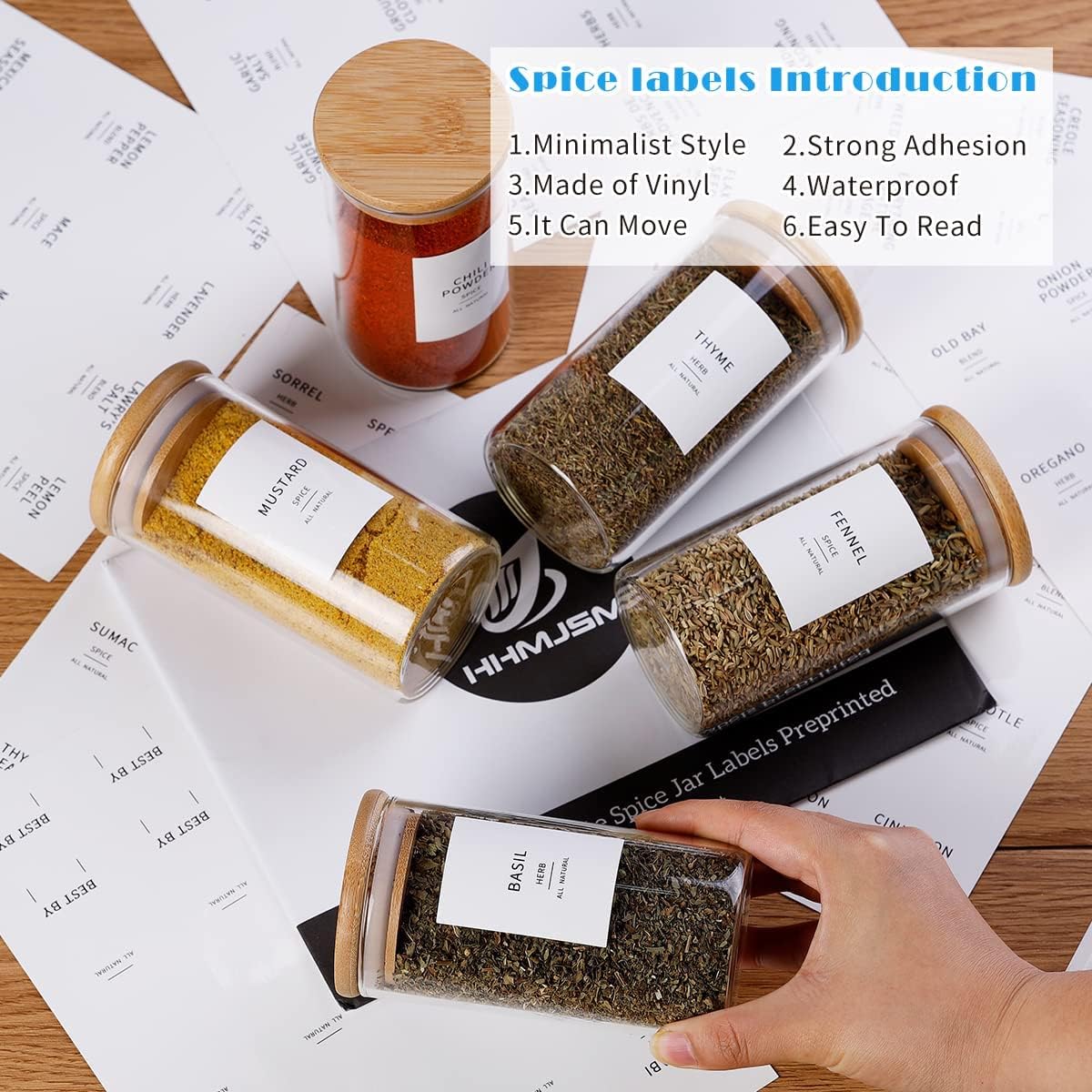 12 Pcs Glass Spice Jars With Bamboo Airtight Lids, 10oz Thicken(2.4mm) Spice Containers With 148