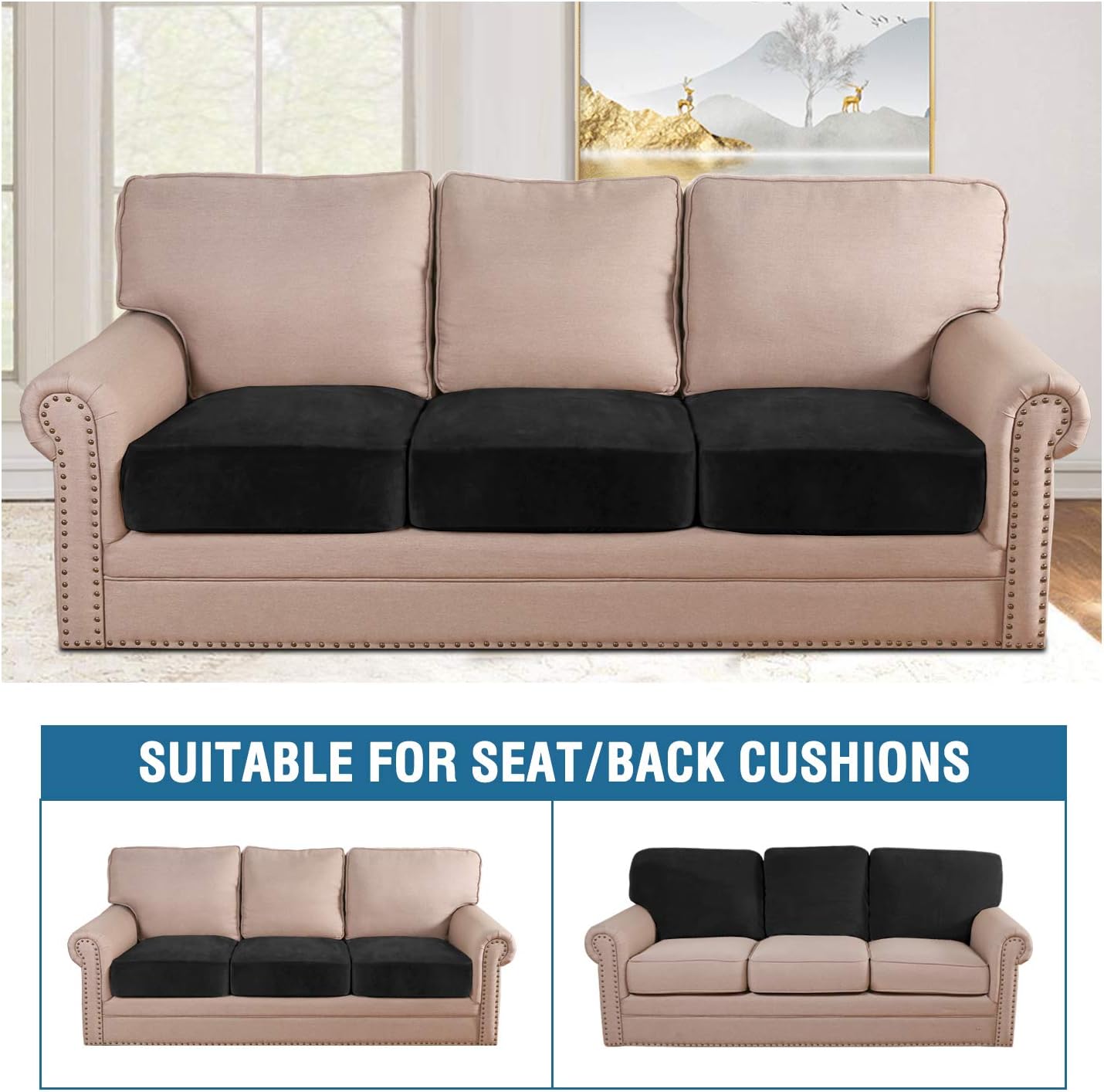 H.VERSAILTEX Velvet Stretch Couch Cushion Cover Plush Cushion Slipcover for Chair Loveseat Sofa