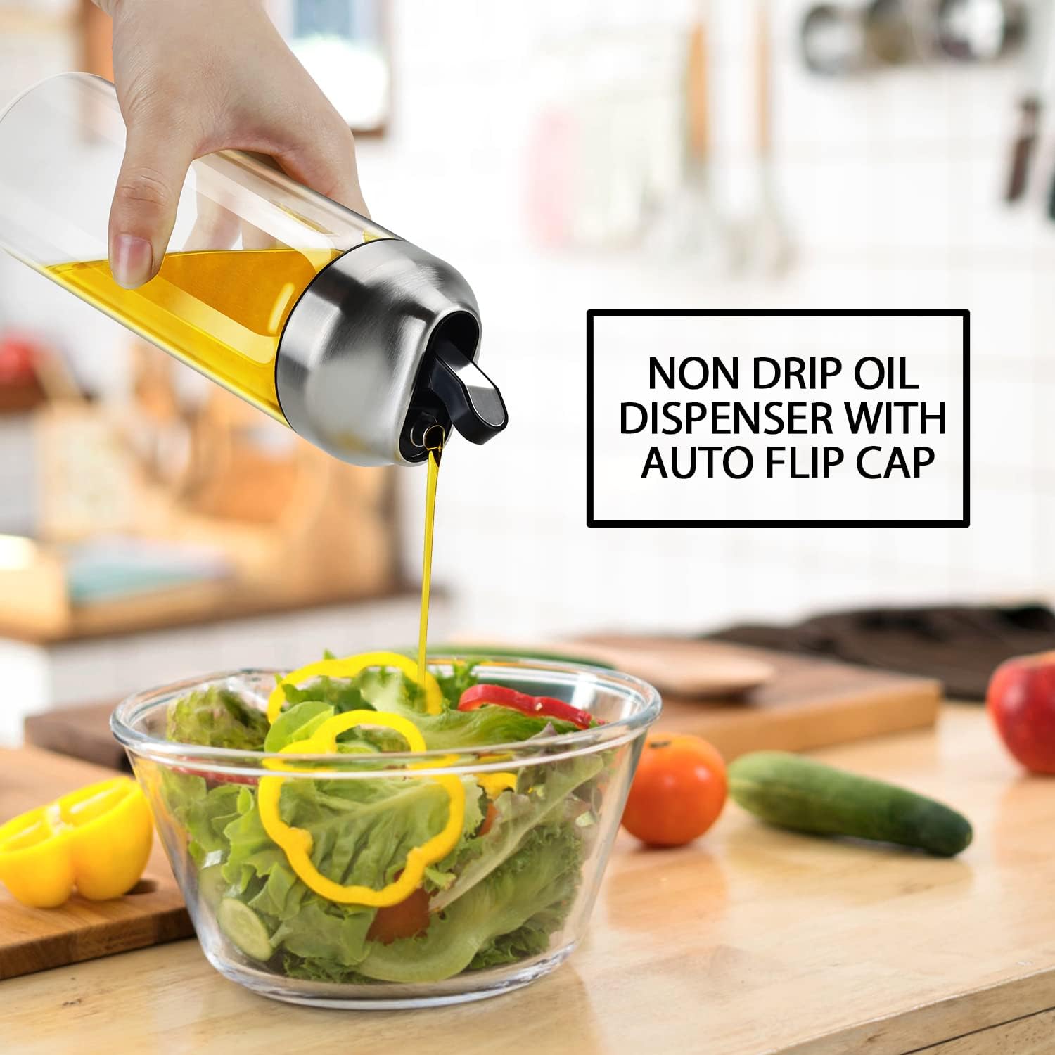 Aelga Olive Oil Dispenser - 14 OZ Glass Oil and Vinegar Dispenser Bottles Set for Kitchen No