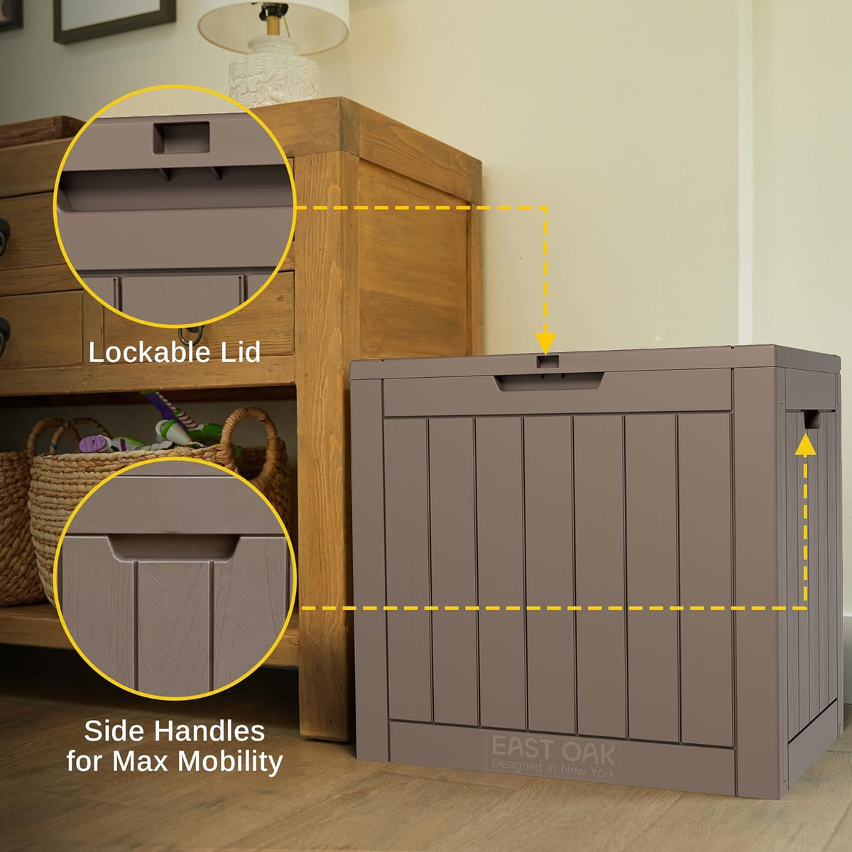 EAST OAK Outdoor Storage Box, 31 Gallon Deck Box, Waterproof Resin Storage Bin for Patio Cushions