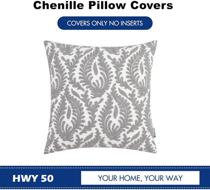 HWY 50 Grey Gray Decorative Throw Pillow Covers 18x18 Inch (1 Piece), Embroidered Cotton Farmhouse